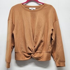 M Magaschoni Scuba Twisted Front Long Sleeve Crewneck Pullover Top Large Casual